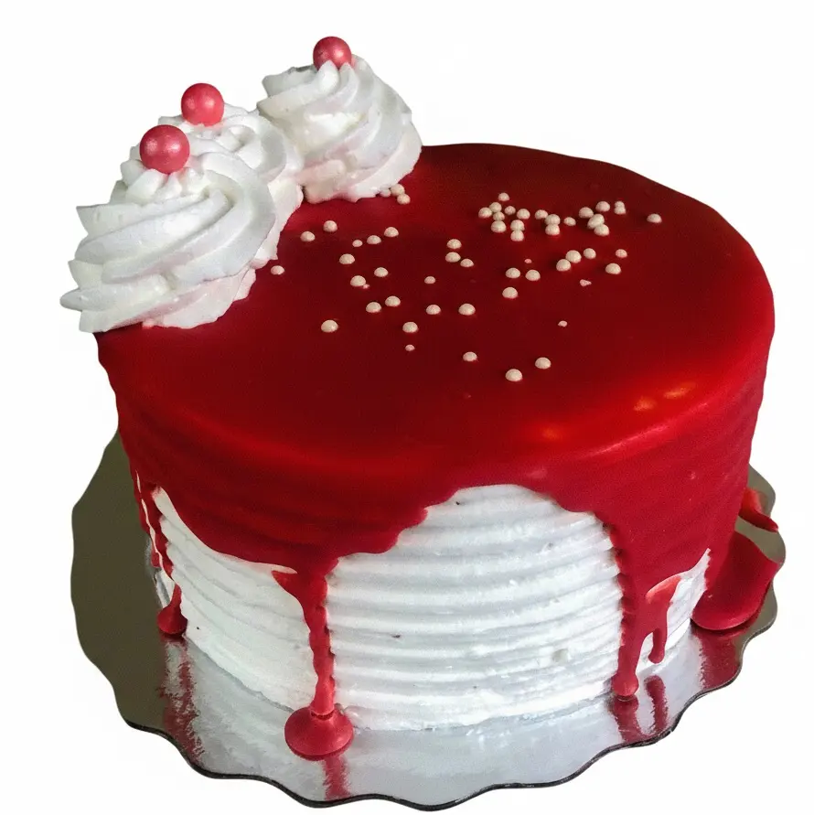 Eggless Vanilla Red Drip Cake