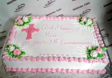 Baptism, Communion or Confirmation Sugar Roses Slab Buttercream Religious Cake from Irresistible Cakes Vaughan